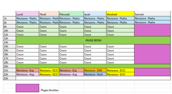 emploi du temps étudiant